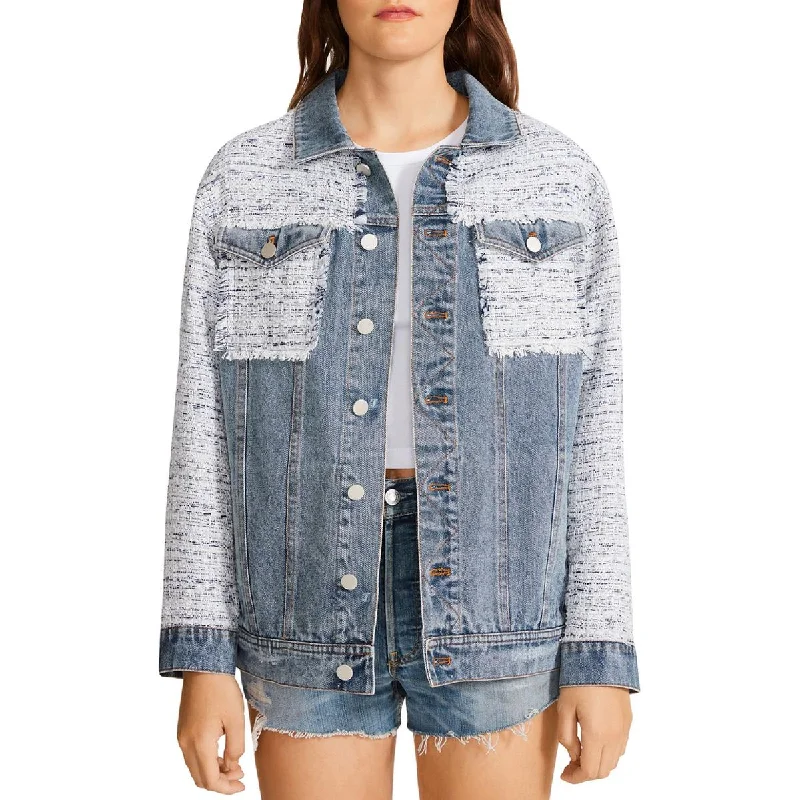 ladies' fur-lined jacket -BB Dakota by Steve Madden Womens Denim Tweed Trucker Jacket