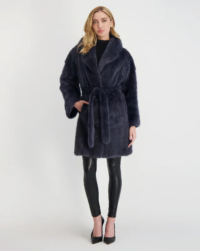 stylish houndstooth coat for women -Mink Jacket with Belt