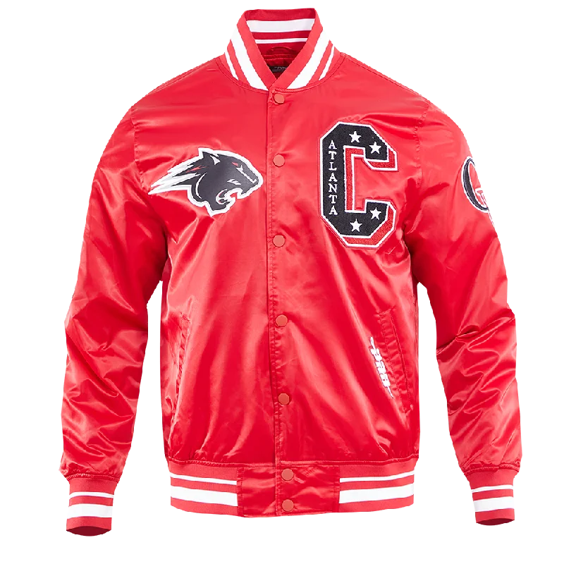 ladies' puffer jacket -CLARK ATLANTA UNIVERSITY CLASSIC RIB SATIN JACKET (RED)