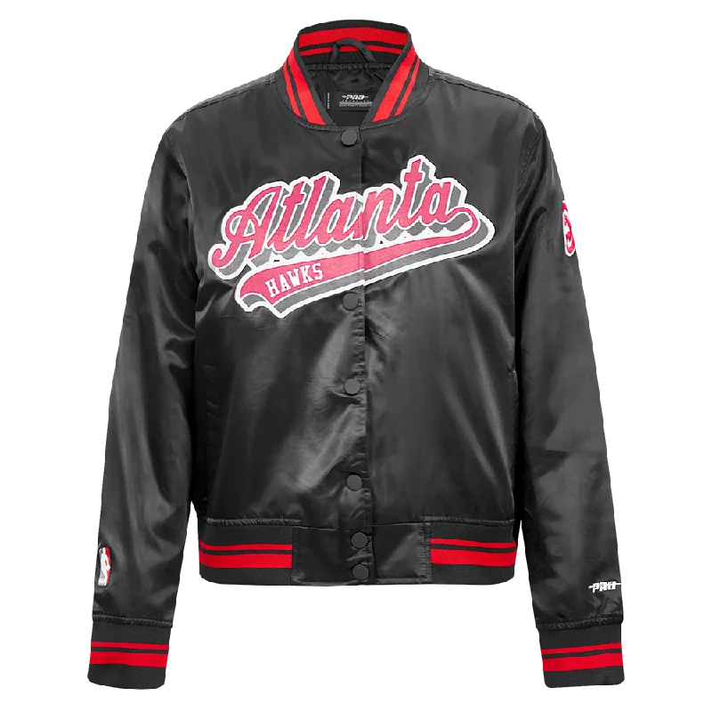 ladies' insulated ski jacket -NBA ATLANTA HAWKS SCRIPT TAIL WOMEN'S SATIN JACKET (BLACK/RED/BLACK)