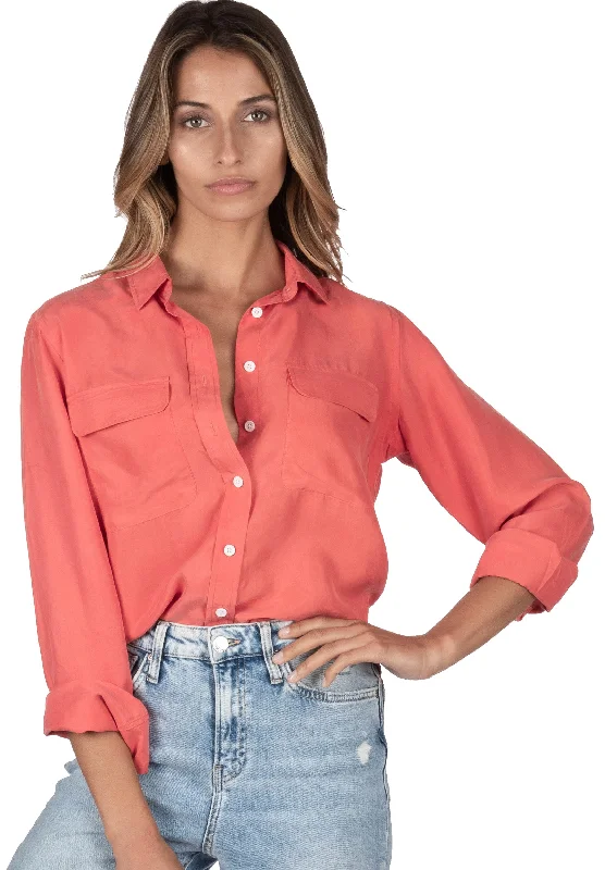 women's cotton short sleeve tee -Lete-Silk Coral Classic Sand Washed Silk Shirt