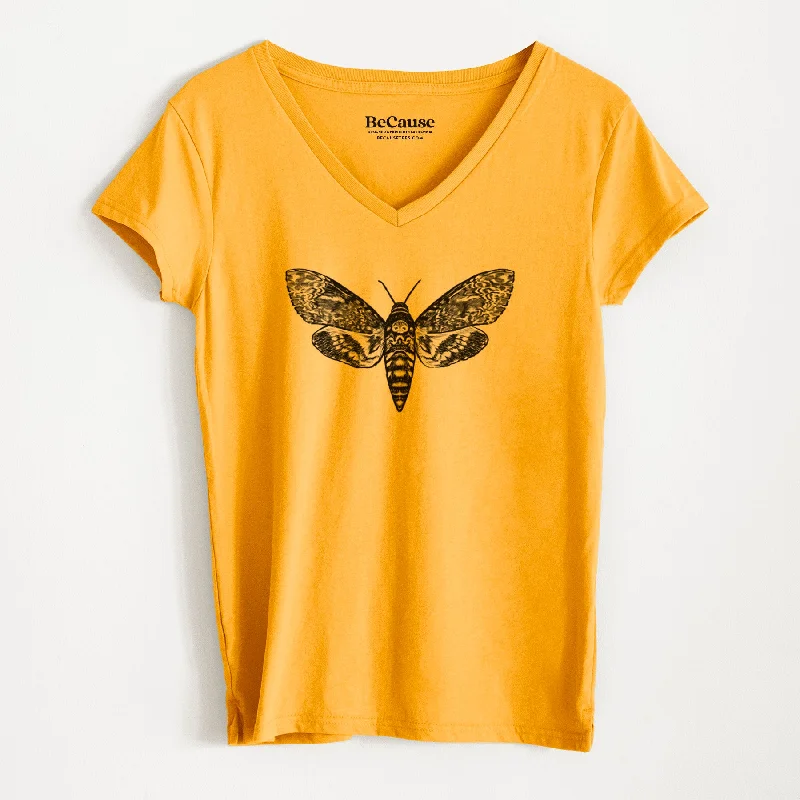 women's twist front short sleeve blouse -Death's-head Hawkmoth - Acherontia atropos - Women's 100% Recycled V-neck