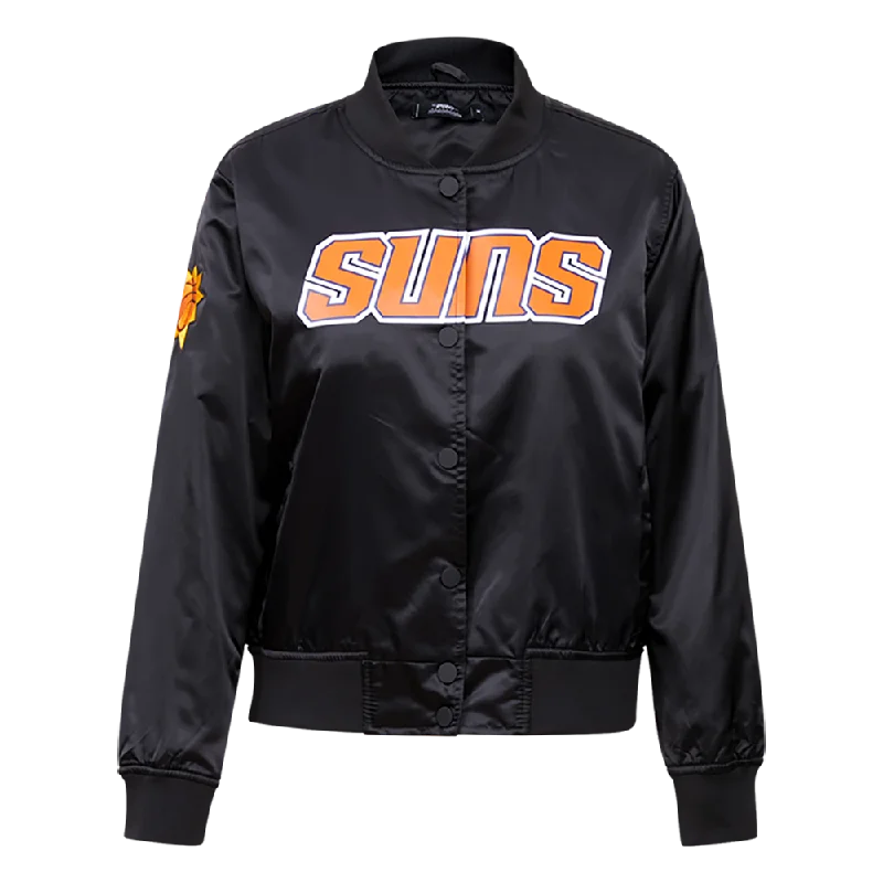 stylish longline coat for women -NBA PHOENIX SUNS CLASSIC WOMEN'S SATIN JACKET (BLACK)