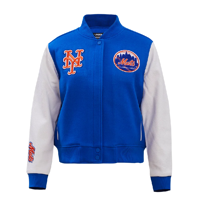 fitted wool blend coat for women -MLB NEW YORK METS CLASSIC WOOL WOMEN'S VARSITY JACKET (ROYAL BLUE/WHITE)