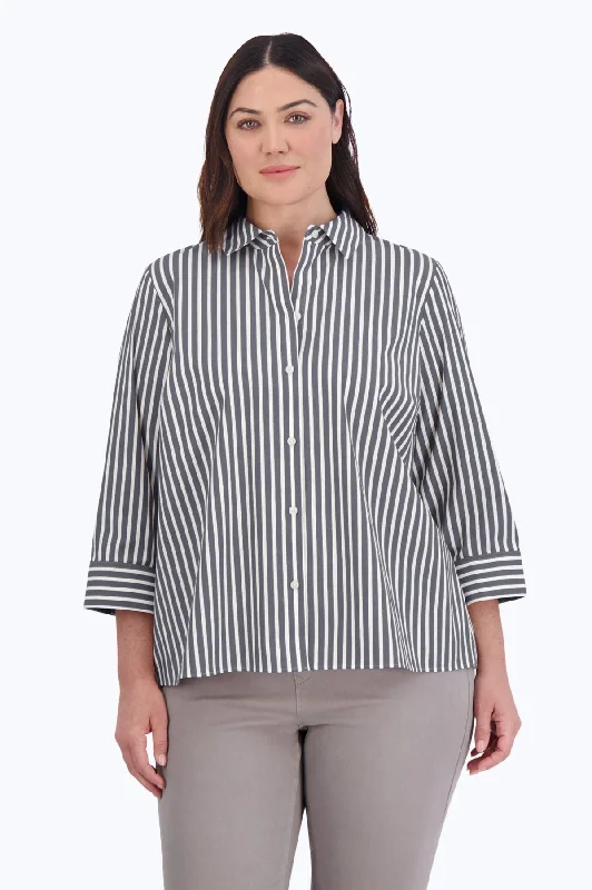 classic white short sleeve shirt for women -Sandra Plus Stretch No Iron Stripe Shirt