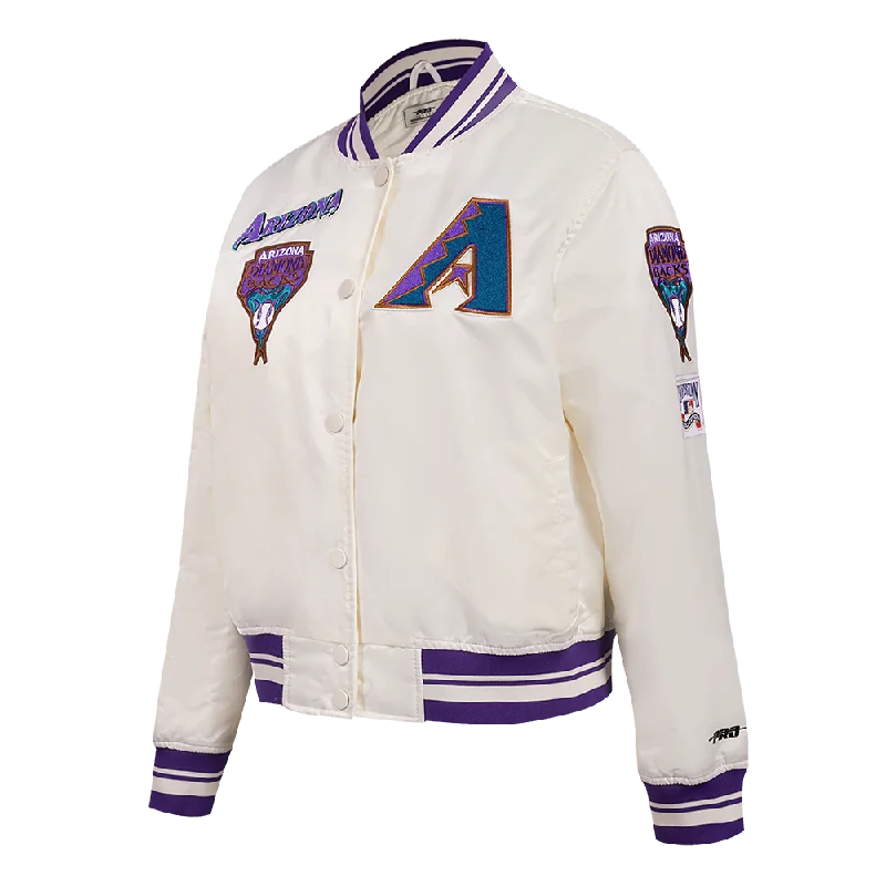 ladies' waterfall drape coat -MLB ARIZONA DIAMONDBACKS RETRO CLASSIC WOMEN'S RIB SATIN JACKET (EGGSHELL/ PURPLE)