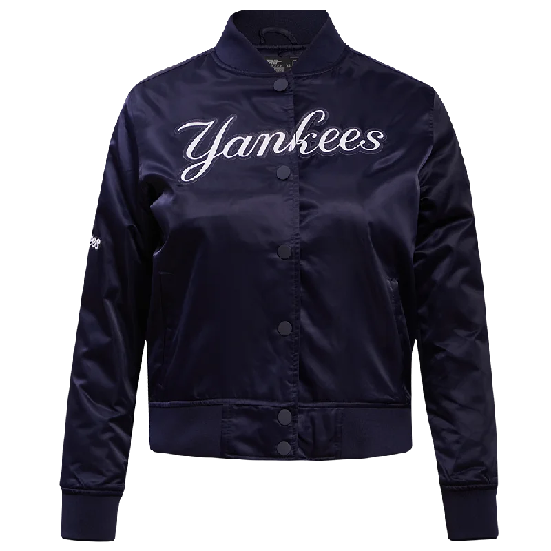 casual oversized shacket for women -MLB NEW YORK YANKEES CLASSIC WOMEN'S SATIN JACKET (MIDNIGHT NAVY)