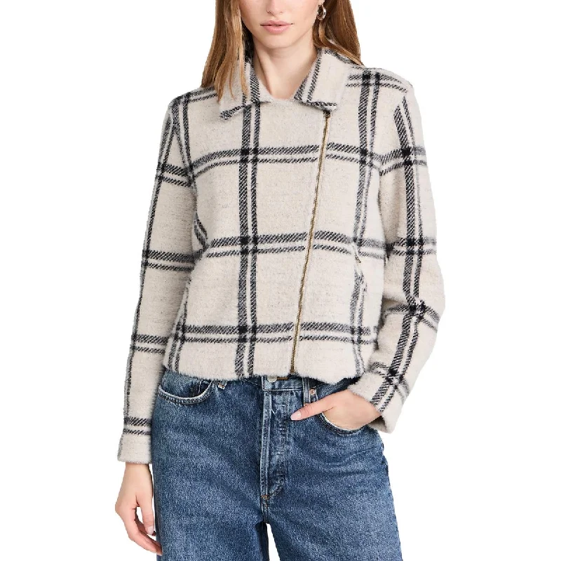 sporty track jacket for women -Z Supply Womens Plaid Asymmetrical Shirt Jacket