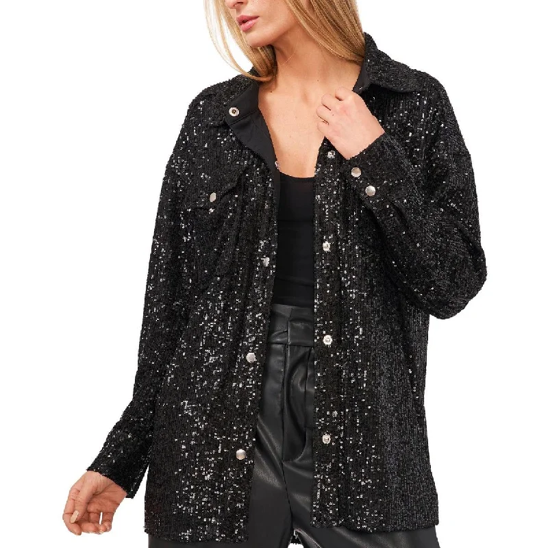 stylish women's blazer -Riley & Rae Womens Sequined Midi Shirt Jacket