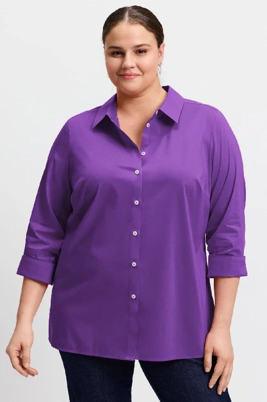 fashion-forward short sleeve tops for young women -Evelyn Plus Essential Stretch No Iron Shirt