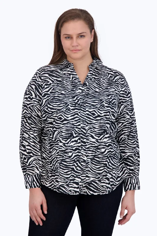 lightweight short sleeve tops for summer -Mary Plus No Iron Zebra Print Shirt