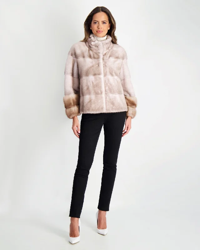 winter-ready faux shearling jacket for women -Mink Jacket with Stone Marten Trim