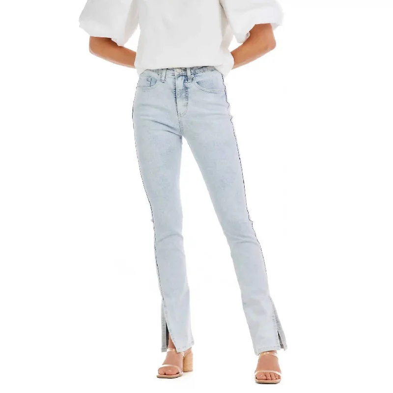 dark-wash tapered jeans for ladies -Yorker Side Slit Jeans In Blue