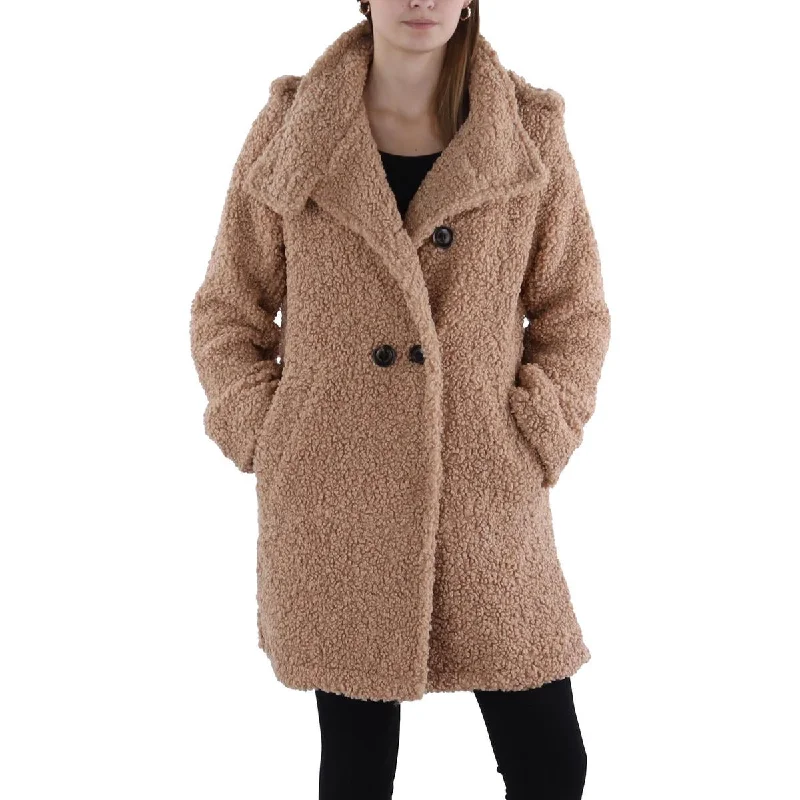 casual zip-up hoodie jacket for women -Sam Edelman Womens Faux Fur Cold Weather Teddy Coat