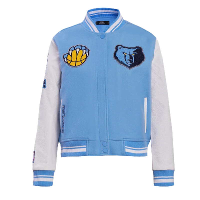 warm shearling coat for women -NBA MEMPHIS GRIZZLIES RETRO CLASSIC WOMEN'S RIB WOOL VARSITY JACKET (UNIVERSITY BLUE/WHITE)