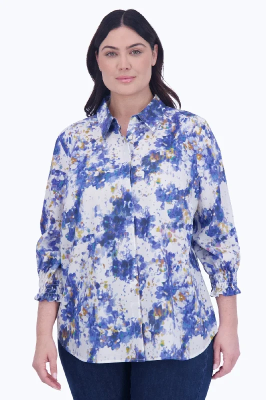 breathable silk short sleeve tops for women -Olivia Plus No Iron Abstract Floral Shirt