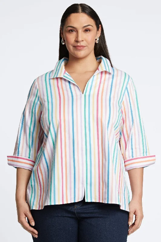 ladies' vintage short sleeve shirt -Agnes Plus No Iron Rainbow Stripe Popover Shirt