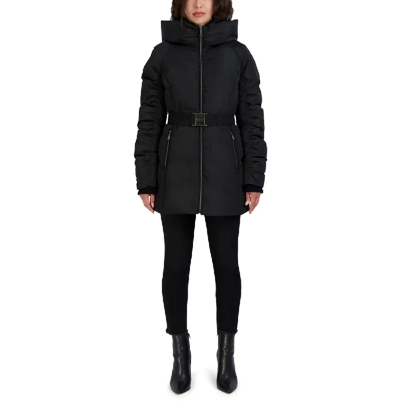 cropped faux leather jacket for women -Laundry by Shelli Segal Womens Hooded Long Parka Coat