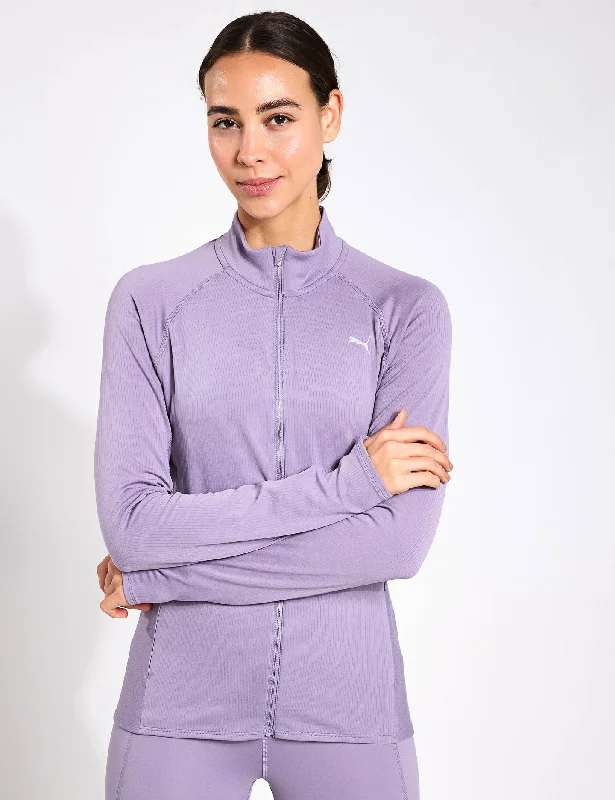 cropped wool blazer for women -Run For Her Ribbed Full-Zip Jacket - Pale Plum