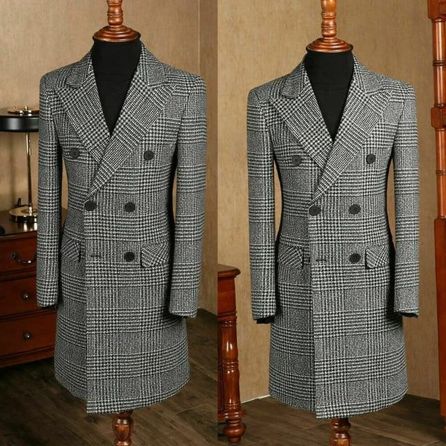 stylish houndstooth coat for women -Houndstooth Winter Coat For Men