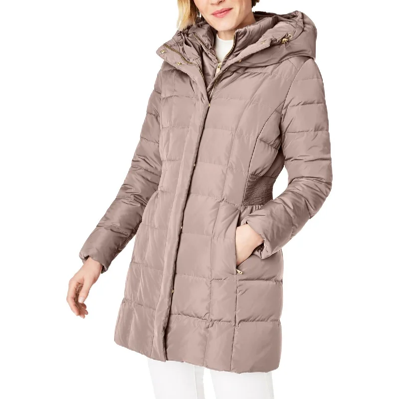 classic trench raincoat for women -Cole Haan Women's Quilted Mid-Length Down Puffer Coat with Attached Hood