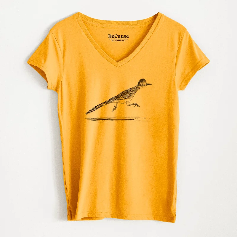 women's summer short sleeve cotton shirts -Greater Roadrunner - Geococcyx californianus - Women's 100% Recycled V-neck