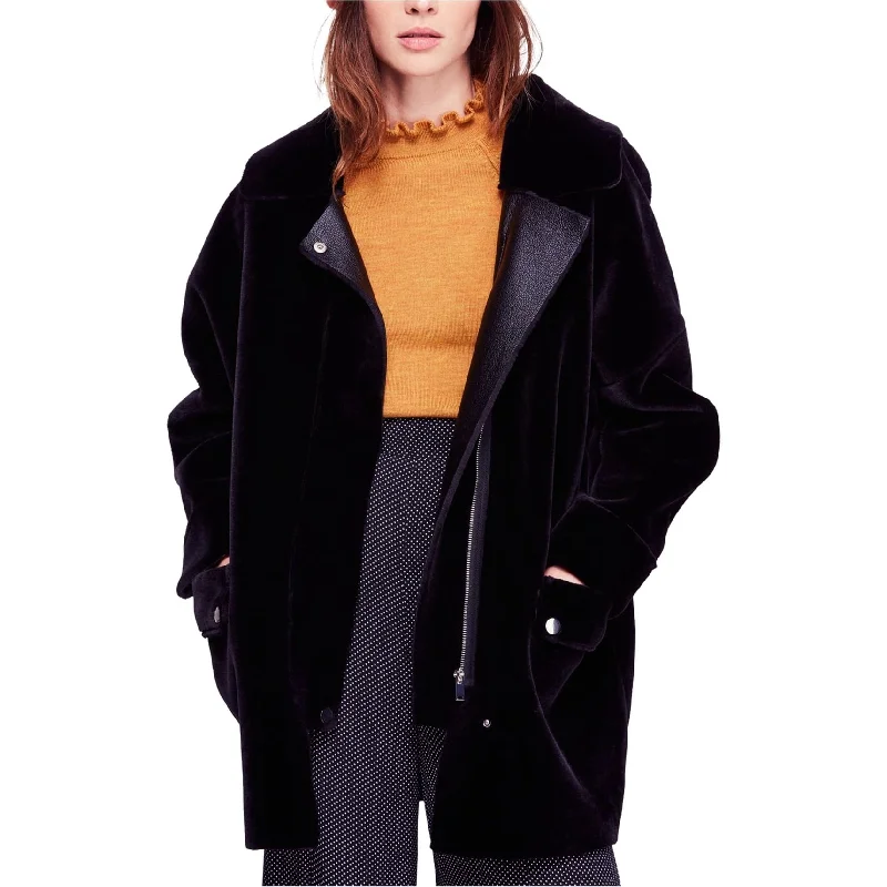 ladies' long hooded winter coat -Free People Womens Faux-Fur Coat, Black, X-Small