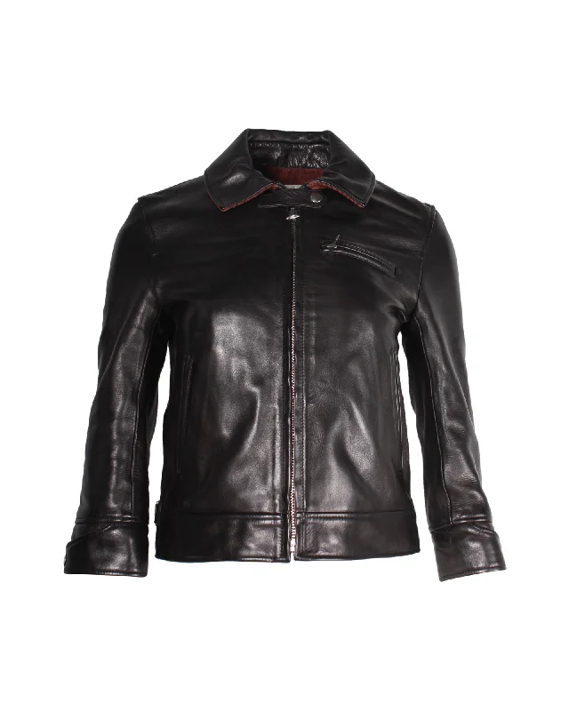 military-style coat for women -Acne Studios Biker Jacket in Black Calf Leather