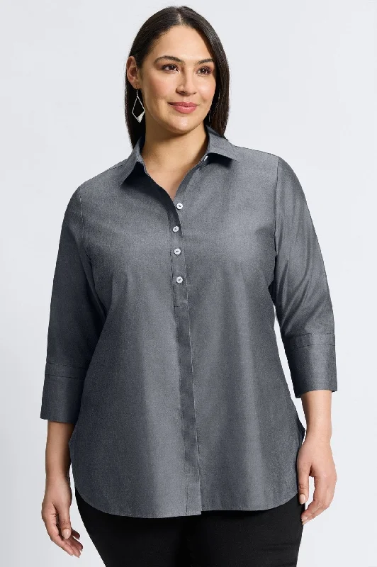 lightweight short sleeve tops for summer -Madison Plus Essential Pinpoint No Iron Tunic