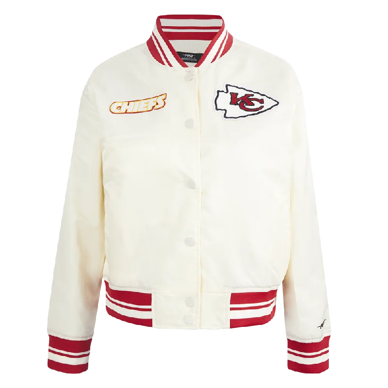 stylish women's blazer -NFL KANSAS CITY CHIEFS RETRO CLASSIC WOMEN'S RIB SATIN JACKET (EGGSHELL/ RED)