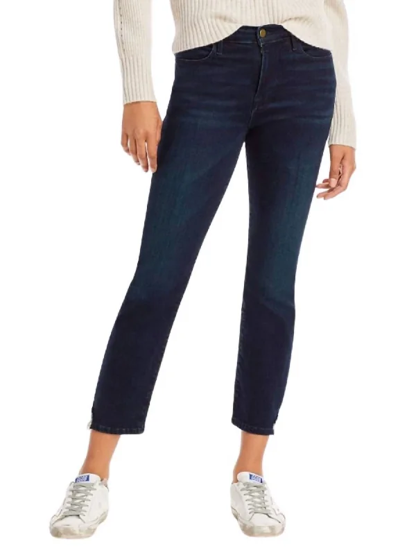 women's distressed high-waisted denim -Le High High Rise Straight Leg Jeans In Porter Chew