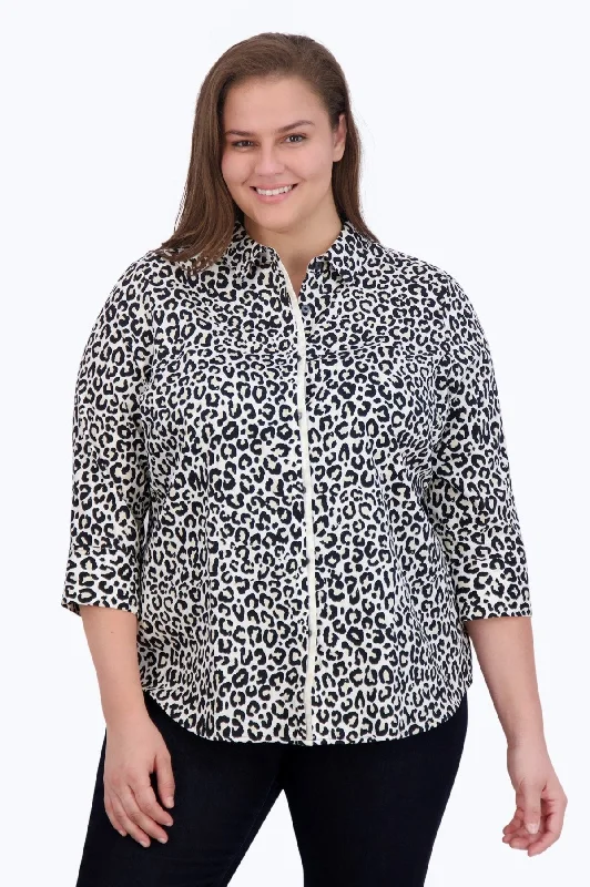 stylish short sleeve tunic for women -Charlie Plus No Iron Leopard Print Shirt