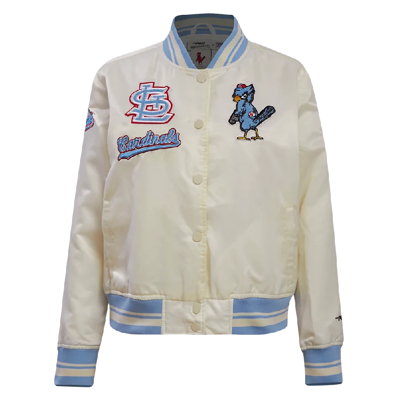 ladies' lightweight anorak coat -MLB ST. LOUIS CARDINALS RETRO CLASSIC WOMEN'S RIB SATIN JACKET (EGGSHELL/ UNIVERSITY BLUE)