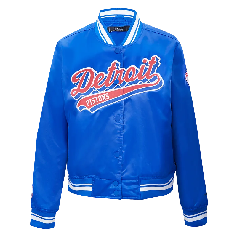 oversized women's coat -NBA DETROIT PISTONS SCRIPT TAIL WOMEN'S SATIN JACKET (ROYAL BLUE)