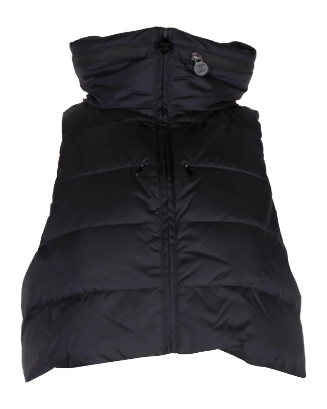 waterproof hiking jacket for women -Chanel Quilted Cropped Puffer Vest in Navy Blue Nylon