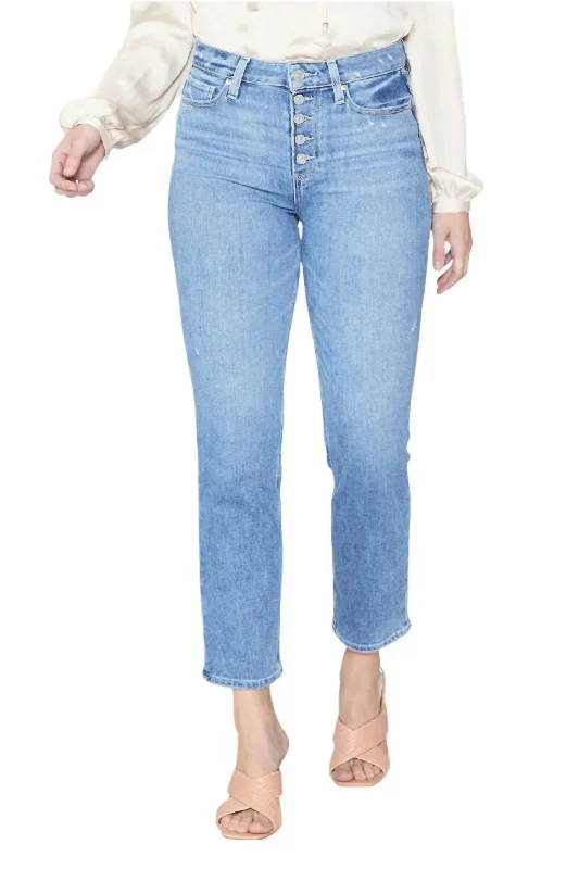 stylish embellished denim jeans -Cindy Crop Exposed Button Fly High Rise Jean In Say Anything Distressed