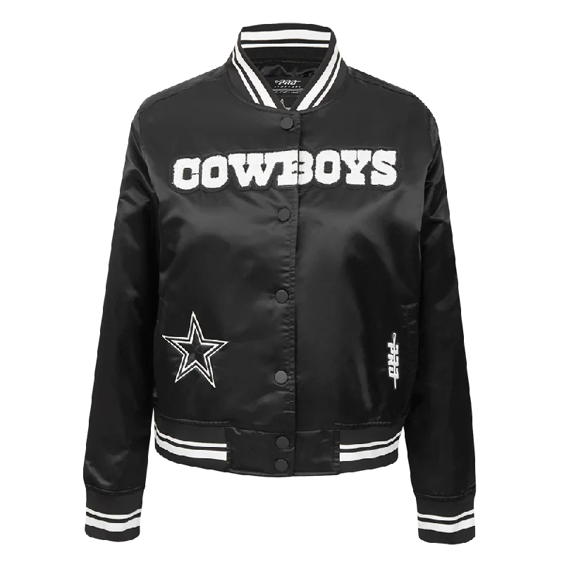 ladies' lightweight anorak coat -NFL DALLAS COWBOYS PEARLS WOMEN'S RIB SATIN JACKET (BLACK)