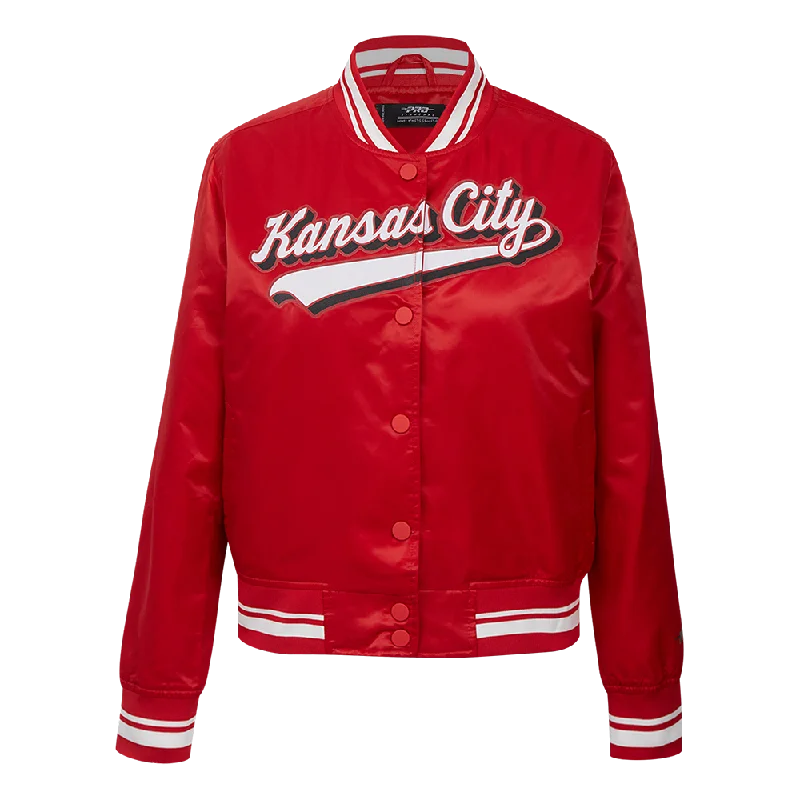 professional work blazer for women -NFL KANSAS CITY CHIEFS SCRIPT TAIL WOMEN'S SATIN JACKET (RED)