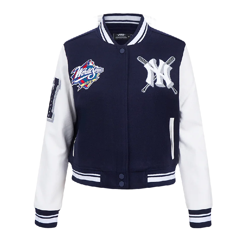 versatile casual coat for women -MLB NEW YORK YANKEES MASHUP WOMEN'S RIB WOOL VARSITY JACKET (MIDNIGHT NAVY/WHITE)