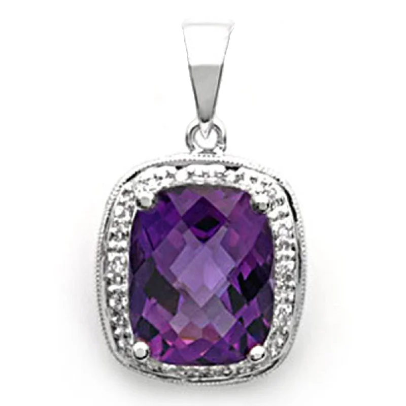 women's waterproof raincoat -18k White Gold Cushion-Cut Amethyst and Diamond Pendant