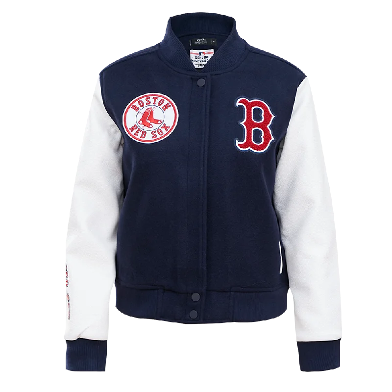 casual linen jacket for women -MLB BOSTON RED SOX WOOL WOMEN'S VARSITY JACKET (MIDNIGHT NAVY/WHITE)