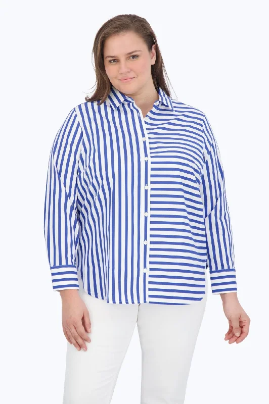 plus size trendy short sleeve tops for ladies -Meghan Plus No Iron Gingham Stripe Combo Shirt