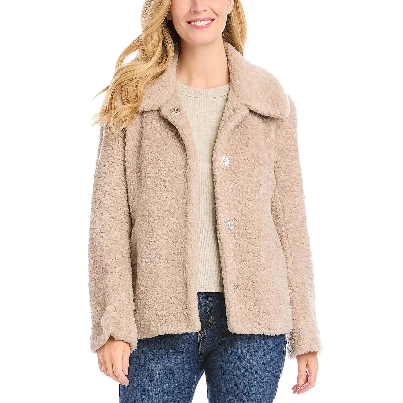 warm padded coat for women -Karen Kane Womens Sherpa Warm Teddy Coat