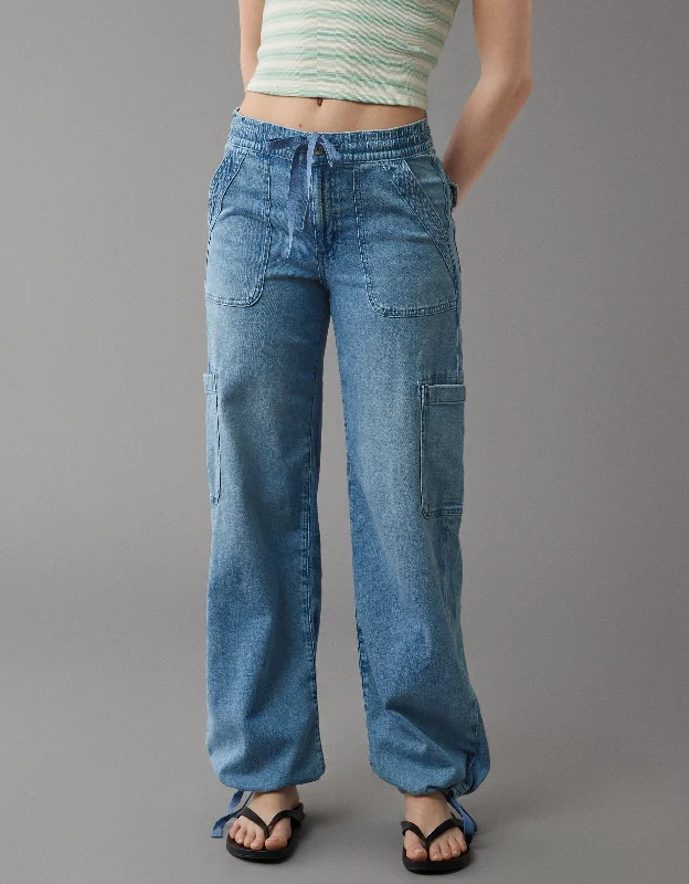 ladies' cropped denim pants -AE Dreamy Drape Stretch High-Waisted Baggy Cargo Jogger Jean