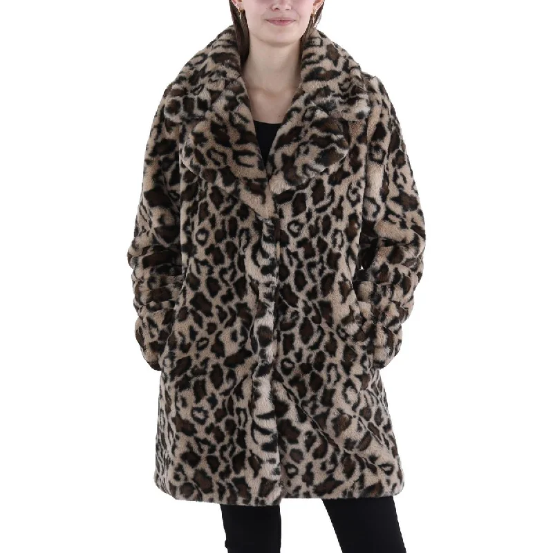 zip-up casual anorak jacket for women -Laundry by Shelli Segal Womens Animal Print Long Faux Fur Coat