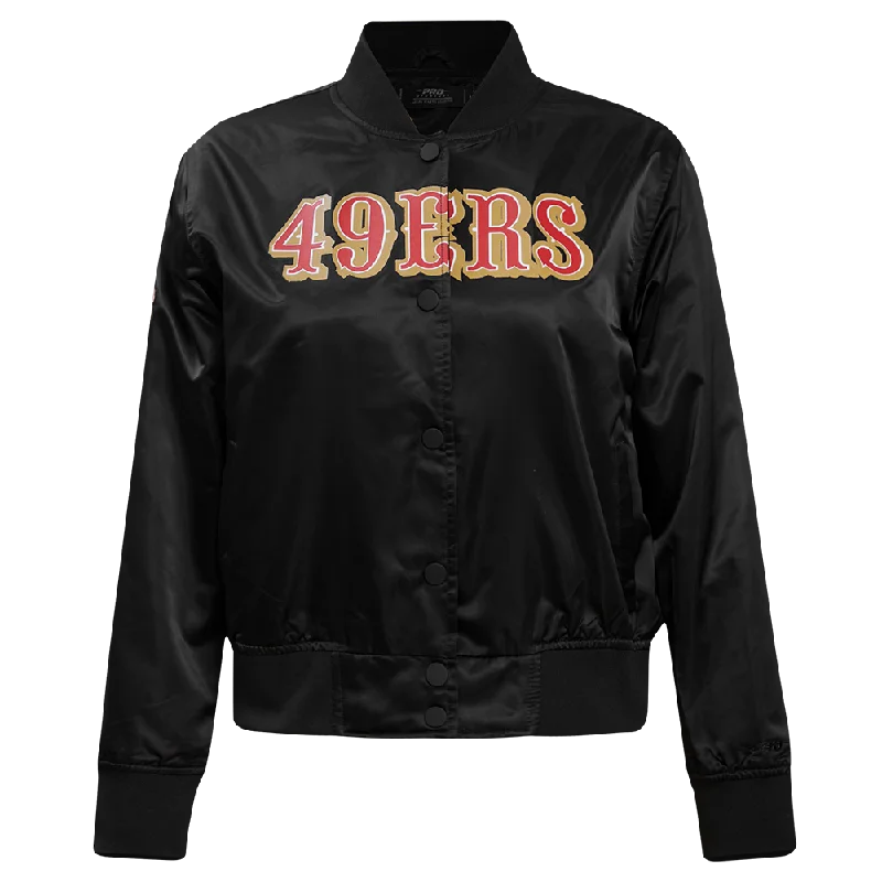 women's elegant cape coat -NFL SAN FRANCISCO 49ERS CLASSIC WOMEN'S SATIN JACKET (BLACK)