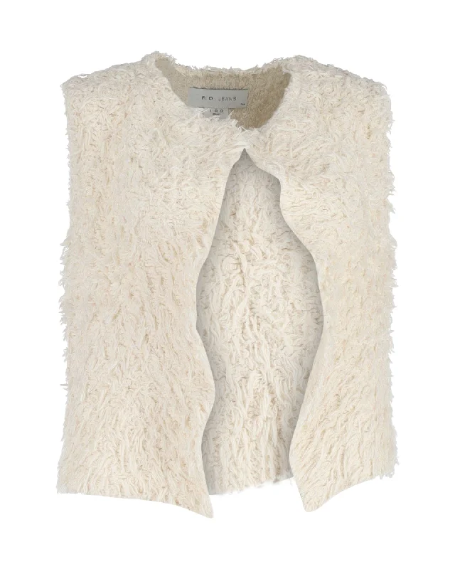 women's travel-friendly jacket -Iro Bellay Fuzzy Vest in Cream Cotton