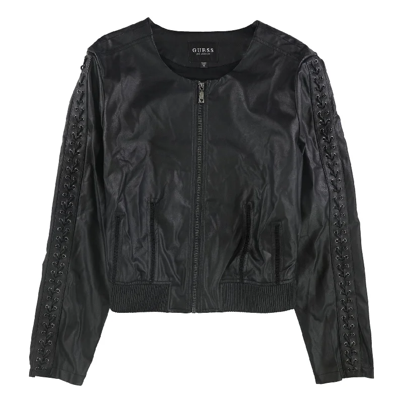 women's oversized corduroy jacket -GUESS Womens Aiken Moto Faux-Leather Jacket, Black, X-Small