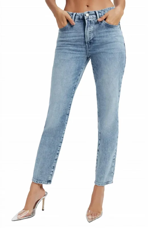 trendy color-blocked jeans for women -Classic High Waist Straight Leg Jeans In Indigo301