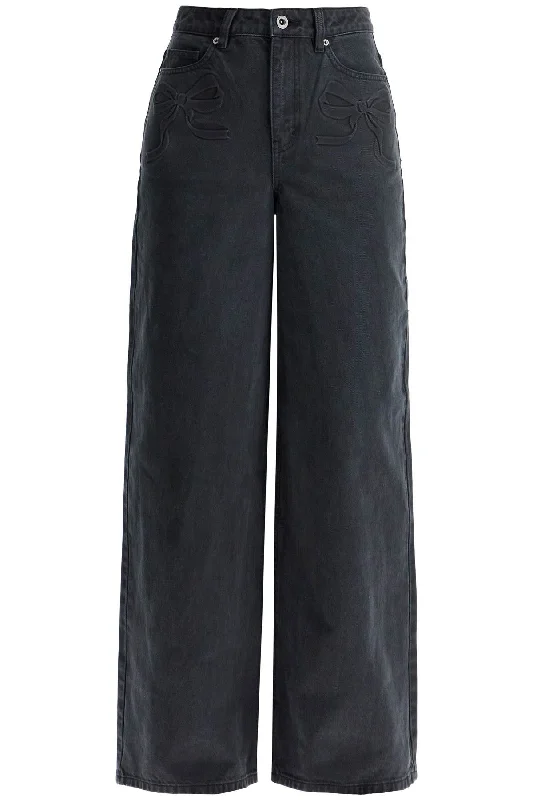 vintage-inspired wide jeans for ladies -Self Portrait Women's Straight Jeans With Bows